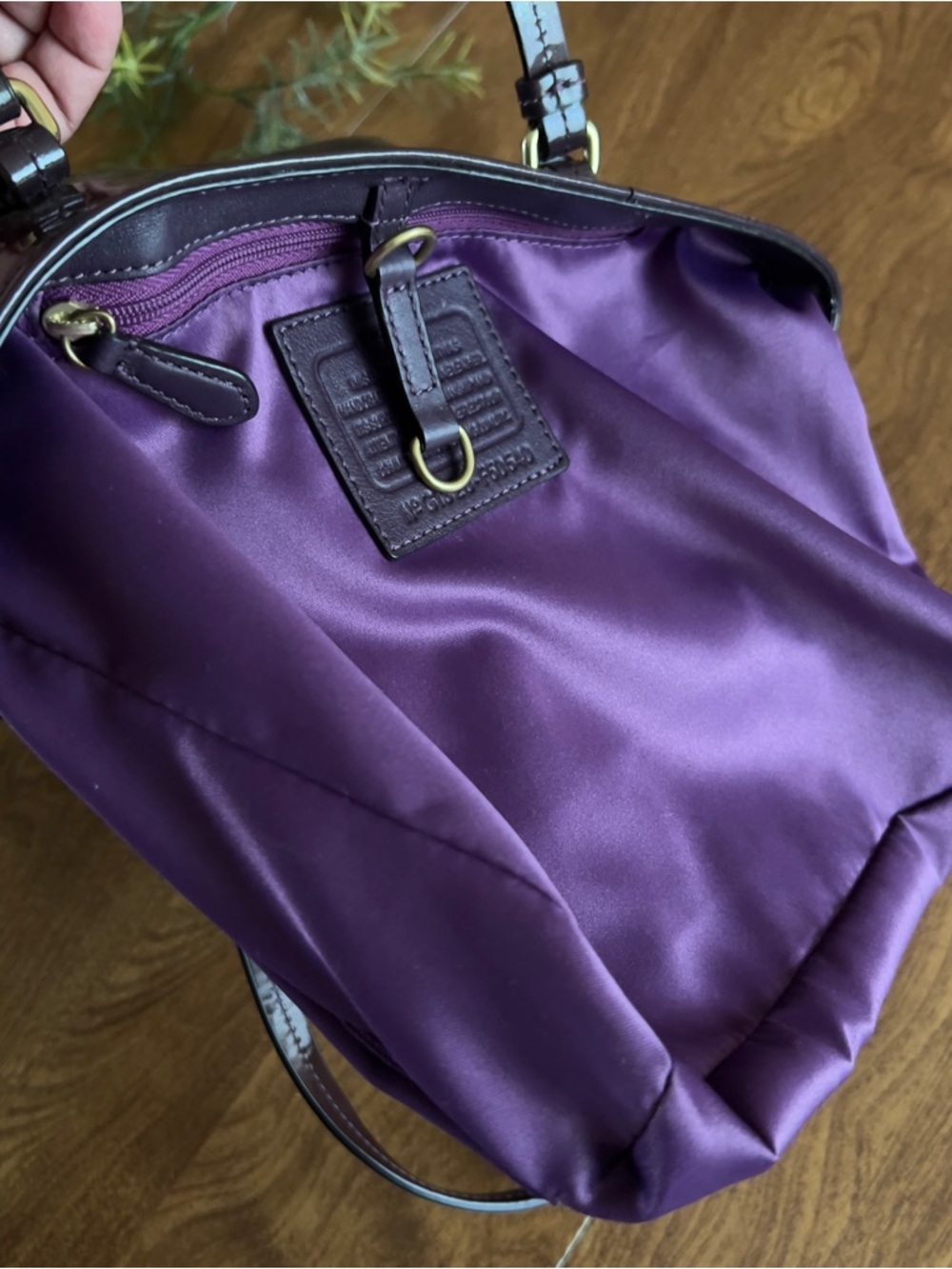 COACH Violet Peyton OP Art Embossed Patent Leather Brass Hardware Small tote Bag - Picture 7 of 13